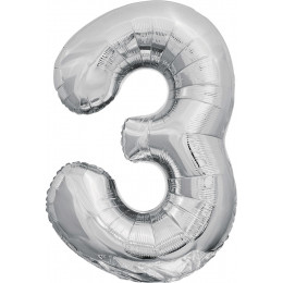 Шар цифра 3, 86 см (Серебро)