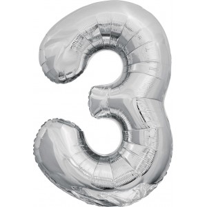 Шар цифра 3, 86 см (Серебро)