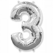 Шар цифра 3, 82 см (Серебро)