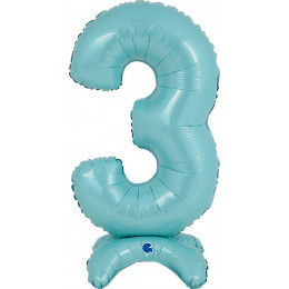 Шар-цифра 3 Пастель голубая (Blue) на подставке