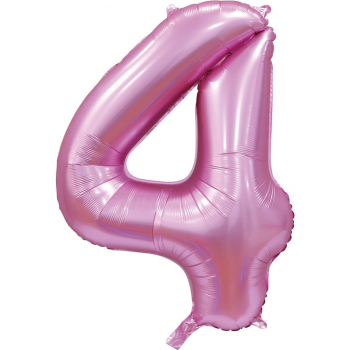 Шар цифра 4, 102 см Сатин Розовая (Pink)