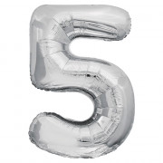 Шар цифра 5, 86 см (Серебро)