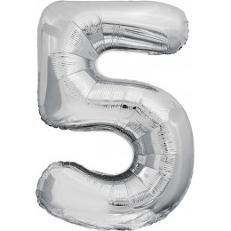 Шар цифра 5, 86 см (Серебро)