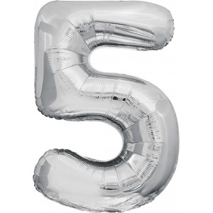 Шар цифра 5, 86 см (Серебро)