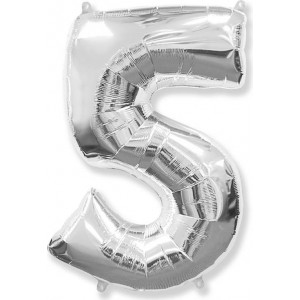 Шар цифра 5, 82 см (Серебро)