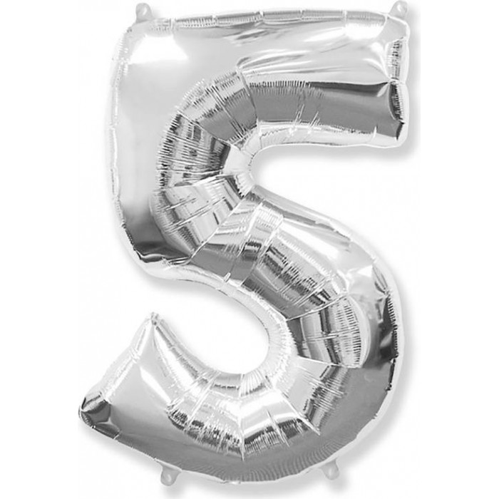 Шар цифра 5, 82 см (Серебро)