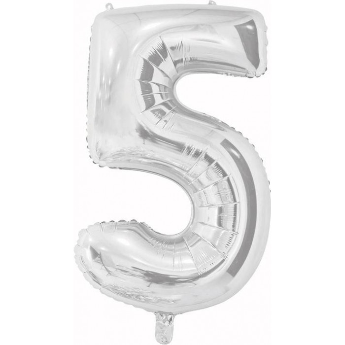 Шар цифра 5, 66 см (Серебро)