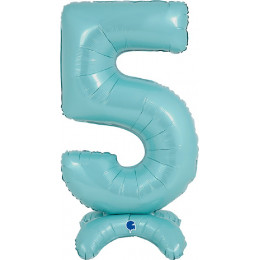 Шар-цифра 5 Пастель голубая (Blue) на подставке