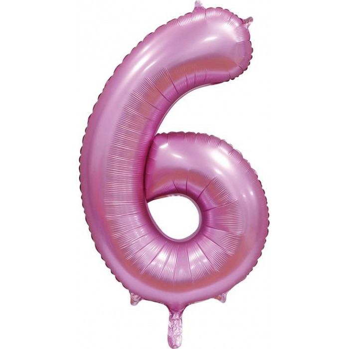 Шар цифра 6, 102 см Сатин Розовая (Pink)