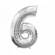 Шар цифра 6, 82 см (Серебро)