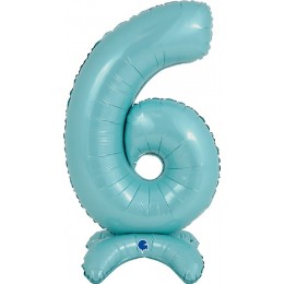 Шар-цифра 6 Пастель голубая (Blue) на подставке