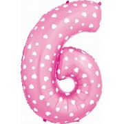 Шар цифра 6, розовый в сердечко
