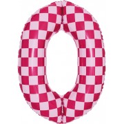 Шар цифра 0, клеточки, розовый, 86 см