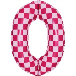 Шар цифра 0, клеточки, розовый, 86 см