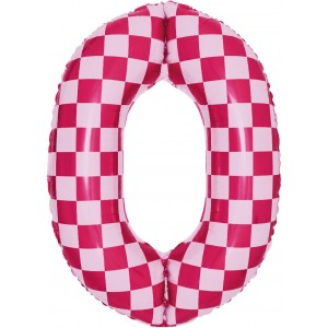 Шар цифра 0, клеточки, розовый, 86 см