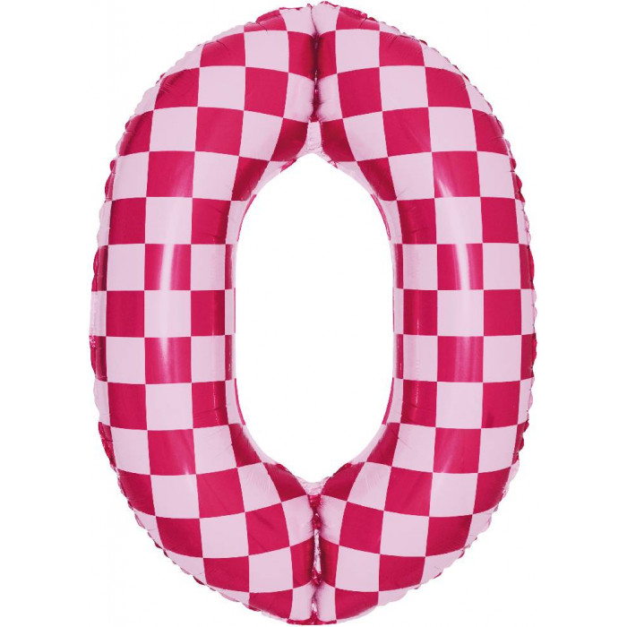 Шар цифра 0, клеточки, розовый, 86 см