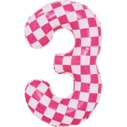 Шар цифра 3, клеточки, розовый, 86 см