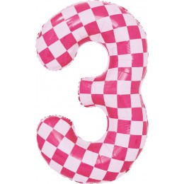 Шар цифра 3, клеточки, розовый, 86 см