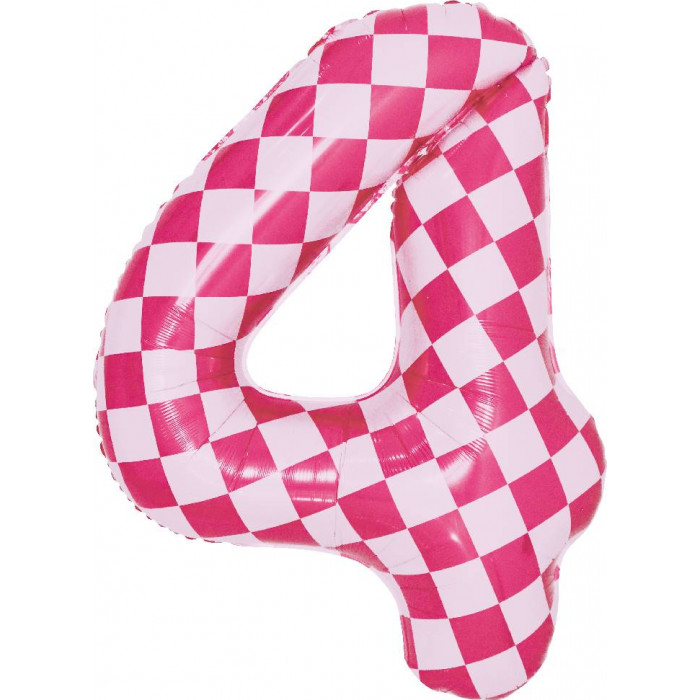 Шар цифра 4, клеточки, розовый, 86 см