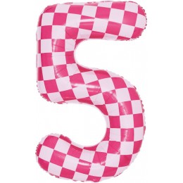 Шар цифра 5, клеточки, розовый, 86 см