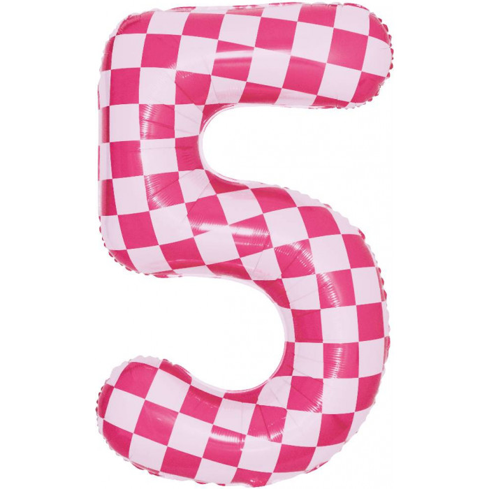 Шар цифра 5, клеточки, розовый, 86 см