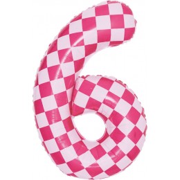 Шар цифра 6, клеточки, розовый, 86 см