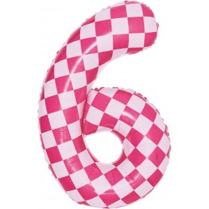 Шар цифра 6, клеточки, розовый, 86 см