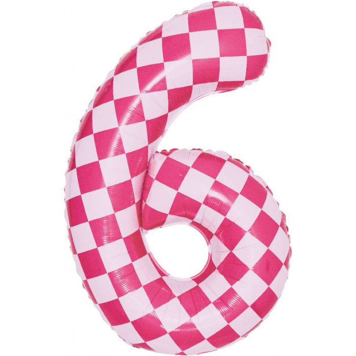 Шар цифра 6, клеточки, розовый, 86 см