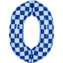 Шар цифра 0, клеточки, голубой, 86 см