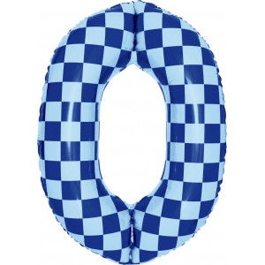 Шар цифра 0, клеточки, голубой, 86 см
