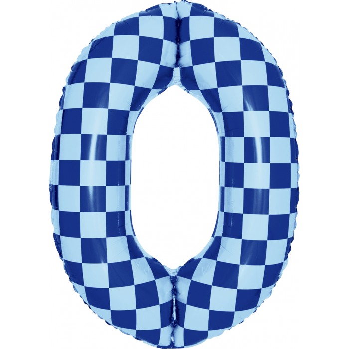 Шар цифра 0, клеточки, голубой, 86 см