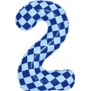 Шар цифра 2, клеточки, голубой, 86 см