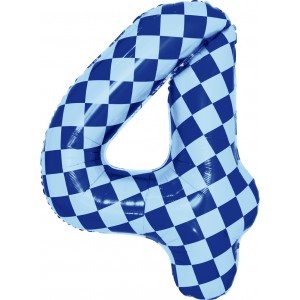Шар цифра 4, клеточки, голубой, 86 см