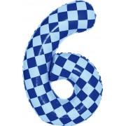 Шар цифра 6, клеточки, голубой, 86 см