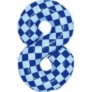 Шар цифра 8, клеточки, голубой, 86 см