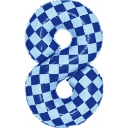 Шар цифра 8, клеточки, голубой, 86 см