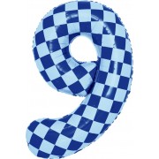 Шар цифра 9, клеточки, голубой, 86 см