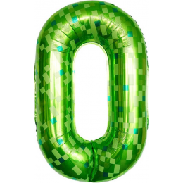 Шар цифра 0, зеленый, пиксели, 102 см