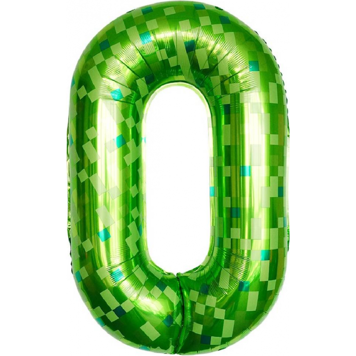 Шар цифра 0, зеленый, пиксели, 102 см