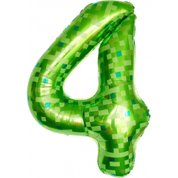 Шар цифра 4, зеленый, пиксели, 102 см