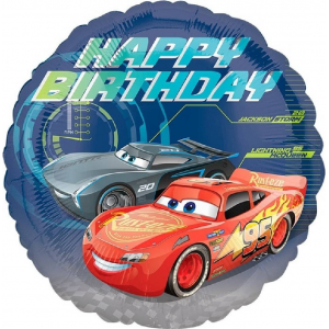 Шар круг "Гоночные машинки, С Днем рождения (Happy birthday)"