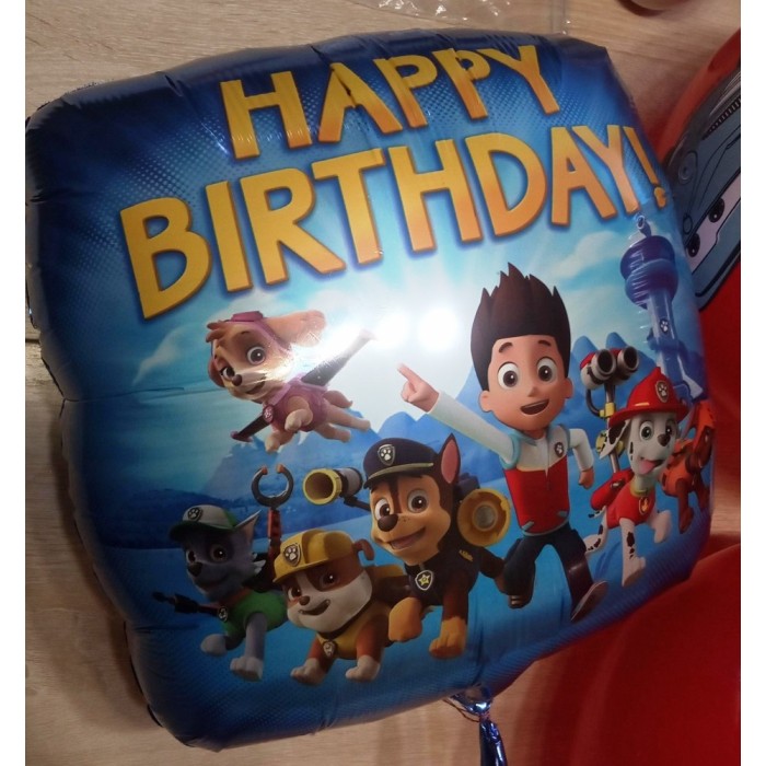 Шар-квадрат Щенячий патруль на день рождения (Happy Birthday) синий