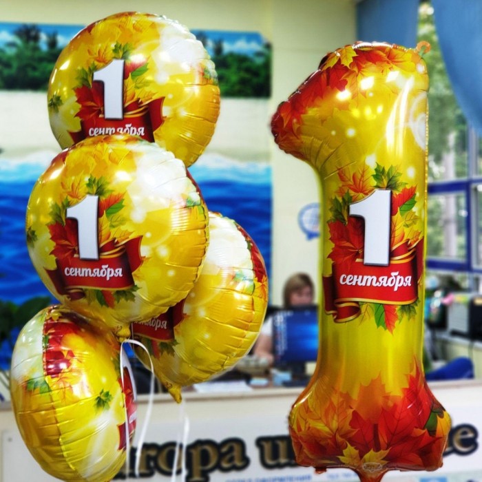 Композиция из шаров на 1 сентября с цифрой 1 и кругами