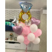 Букет шаров с гелием на девичник Нежный, с обручальным кольцом