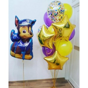 Композиция из шаров Щенячий патруль с гонщиком Чейзом