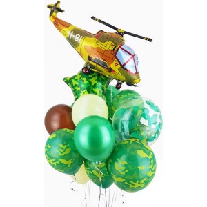 Композиция из шаров на 23 февраля с вертолётом