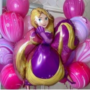 Композиция из гелиевых шаров с Рапунцель и шарами агат