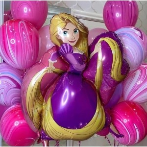Композиция из гелиевых шаров с Рапунцель и шарами агат