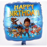 Шар-квадрат Щенячий патруль на день рождения (Happy Birthday) синий