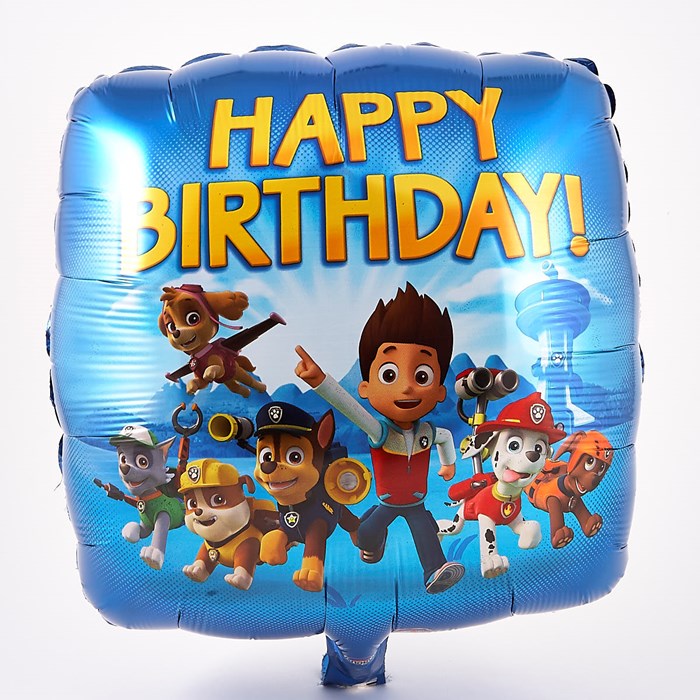 Шар-квадрат Щенячий патруль на день рождения (Happy Birthday) синий